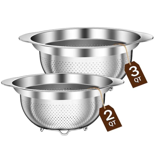2-Pack Stainless Steel Strainers for Kitchen, Kitchen Strainer for Pasta Fruit Veggie Hot Food, Dishwasher Safe