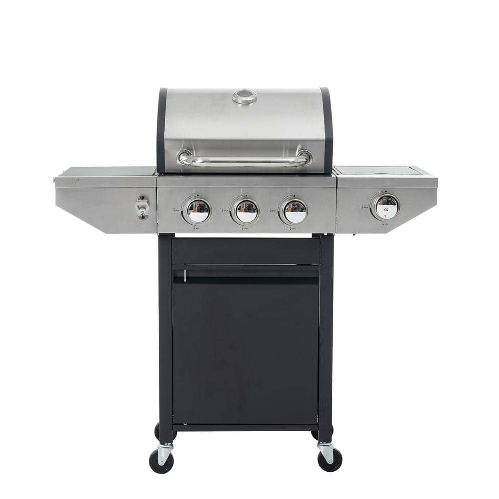 Propane Grill 3-Burner Portable Barbecue Grill, Stainless Steel Gas Grill w