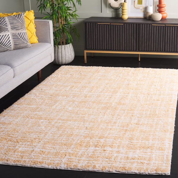 Rumi Shag 4 ft. x 6 ft. Gold/Ivory Abstract Distressed Area Rug