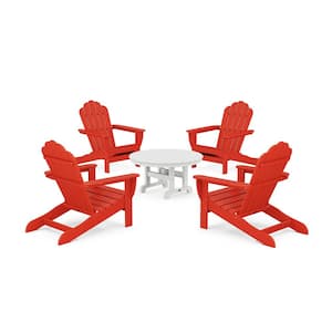 Sun Patio 5-Piece Plastic Patio Conversation Set in Oversized Adirondack Chair Red Monterey Bay