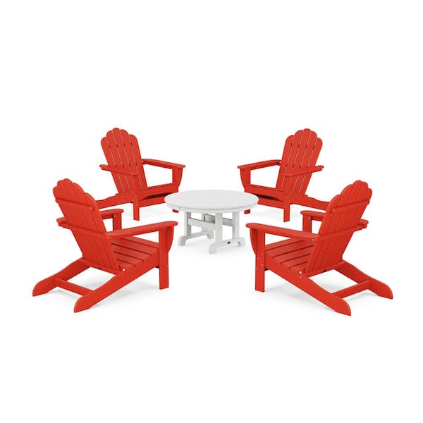 Trex Outdoor Furniture Sun Patio 5-Piece Plastic Patio Conversation Set in Oversized Adirondack Chair Red Monterey Bay