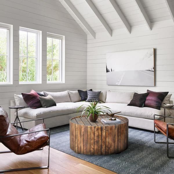 THE URBAN PORT 34 in. Burned Brown Medium Round Wood Coffee Table with Plank Design