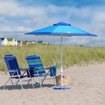 Rio 7 ft. Steel Tilt Beach Umbrella with ANCHORX Sand Anchor in Blue and Turquoise UB97SAX-2023A-1