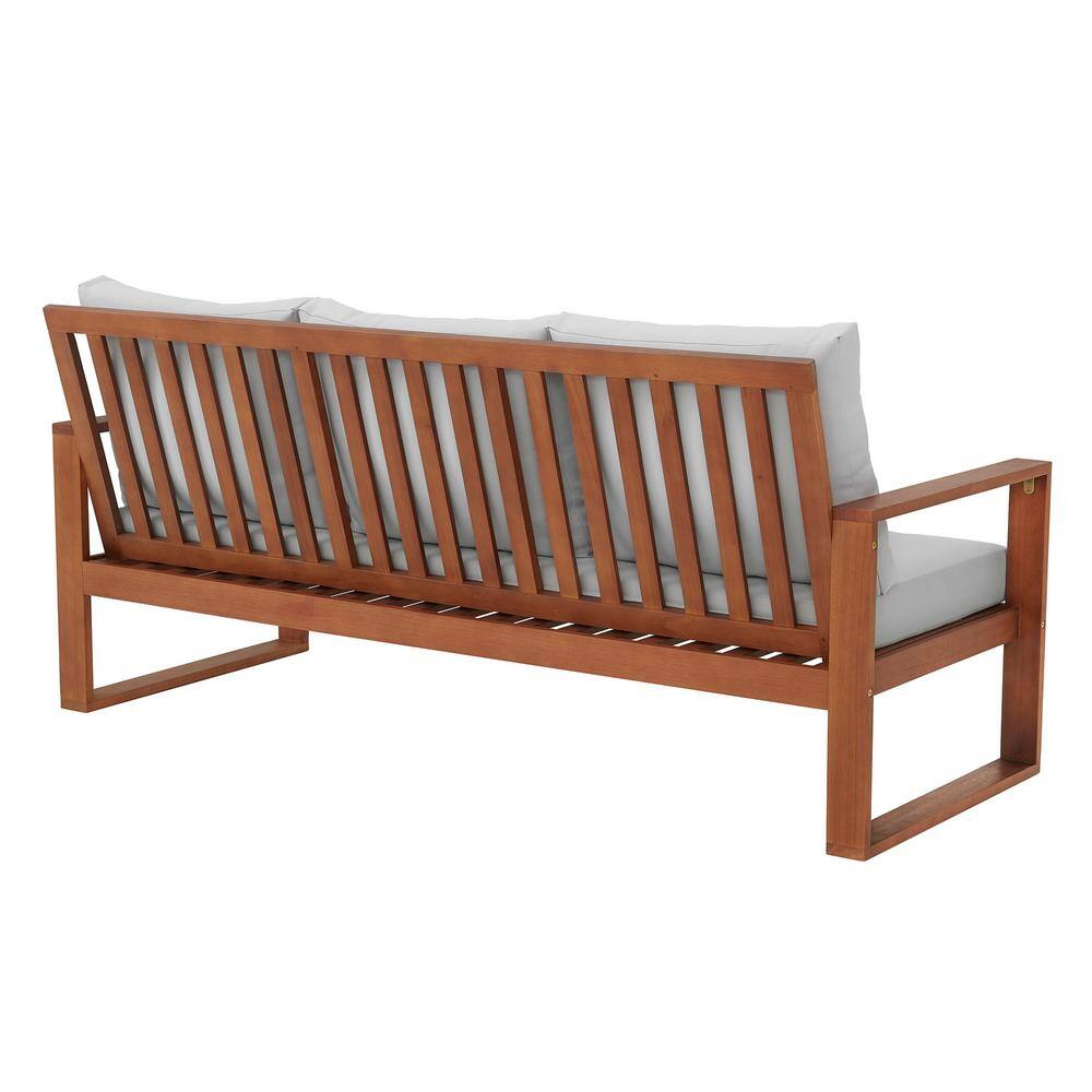Grafton Luxe Eucalyptus 3-Seater Outdoor Bench with Gray Cushions