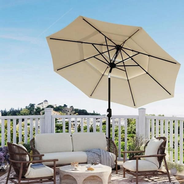 hyvee patio umbrella 12x12ft Best with Sunbrella Fabric, Large Outdoor Cantilever Umbrella, Spectrum Indigo Features a crank lift and tilt system for easy adjustment to the suns direction Garvee 10 ft. 3-Tier Patio
