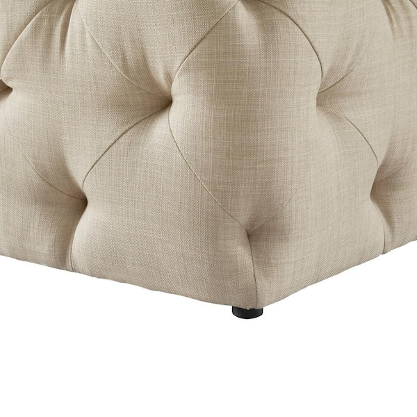 Inspired Home Genevieve Beige Cube Tufted Upholstered Linen