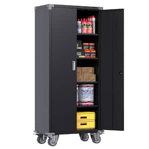 72 in. Black Rolling Locking Storage Cabinet with Adjustable Shelves