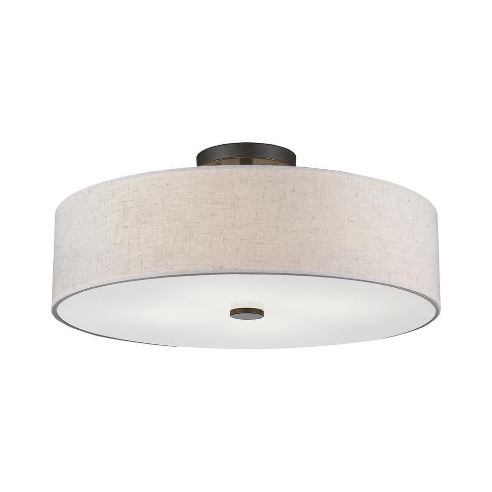 Meridian English Bronze 4-Light Indoor/Outdoor Drum Shade Flush Mount