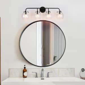Painted Black Vanity Light 29 in. 4-Light Modern Black Bathroom Wall Sconce Classic Wall Light with Seedy Glass Globes