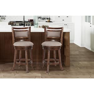 New Classic Furniture Aberdeen 24 in. Brown Wood Counter Stool with Fabric Cushions (Set of 2)