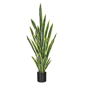 4 ft. Green Yellow Artificial Sansevieria Snake Plant in Black Pot