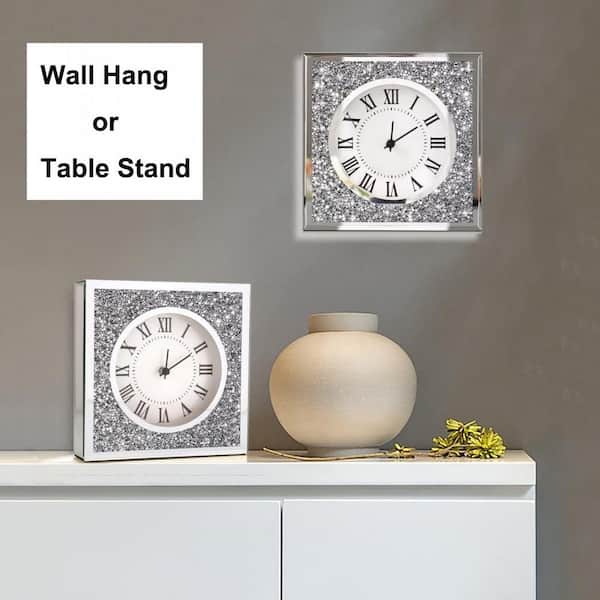 Aoibox Desk Clock Wall Clock 8 x 8 x 2 in. Crushed Diamond