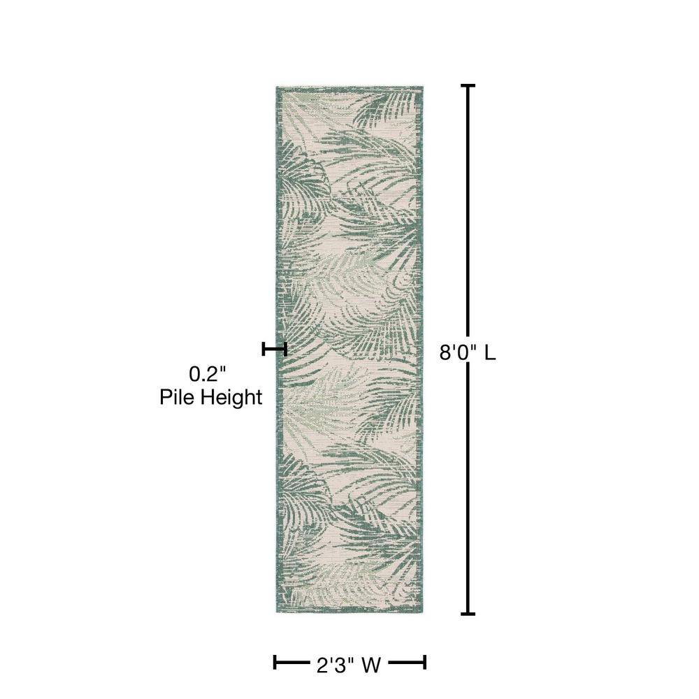 Beige and Green Synthetic Reversible Indoor/Outdoor Runner Rug