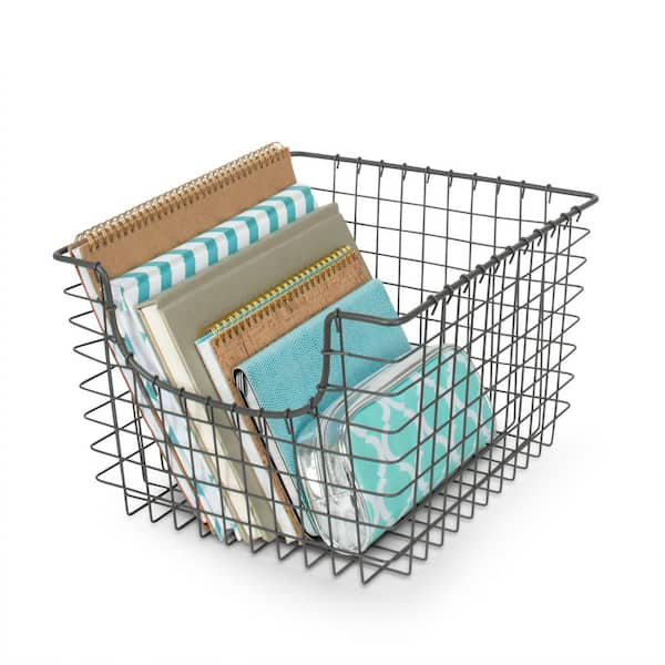 Spectrum Scoop 13 in. D x 12 in. W x 8 in. H Medium Industrial Gray Steel  Wire Storage Bin Basket Organizer 98976 - The Home Depot