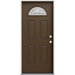 36 in. x 80 in. Left-Hand/Inswing Fan Lite Blakely Decorative Glass Dark Chocolate Steel Prehung Front Door