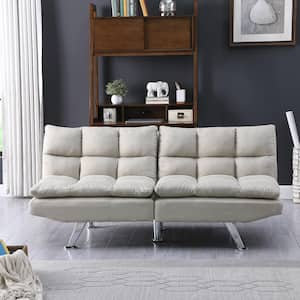 70 in. Beige Polyester Twin Size 2-Seater Relax Futon Sofa Bed