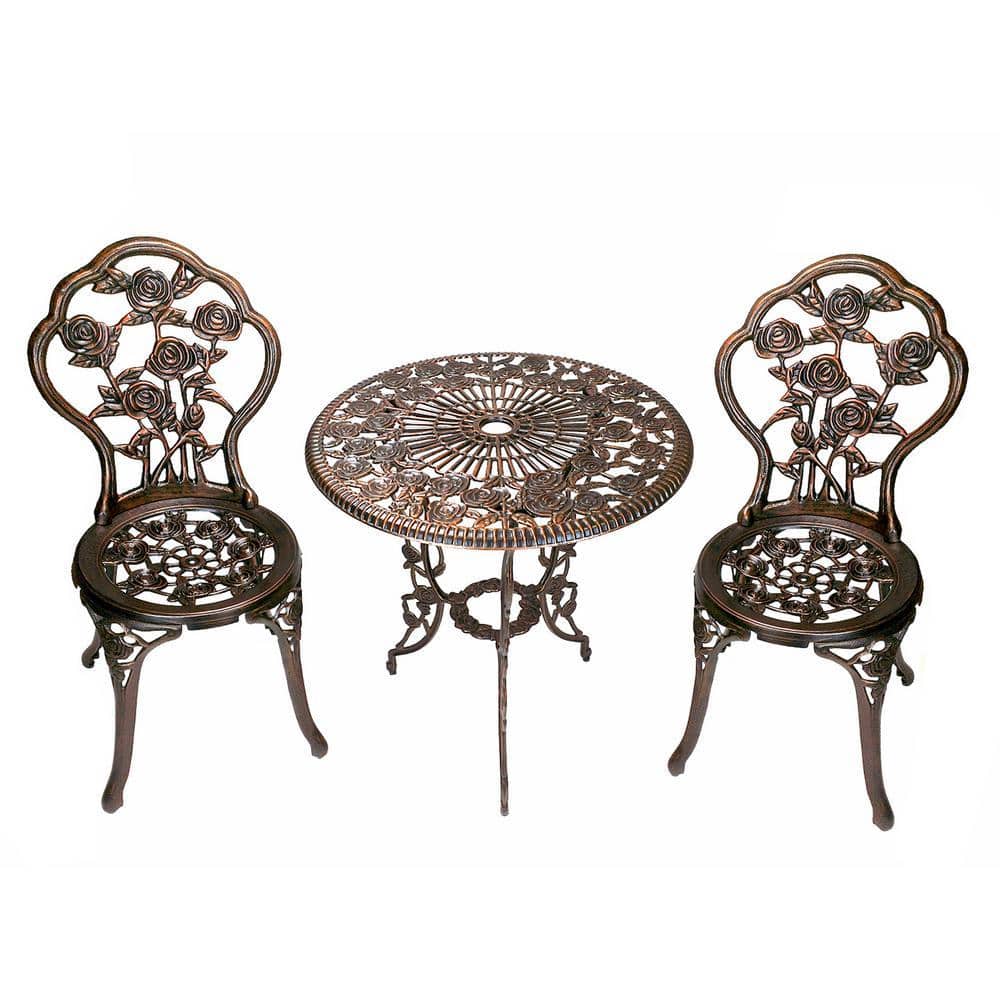 3-Piece Cast Metal Bistro Set with Cast Aluminum Top Table and 2 Chairs HD3705-AB