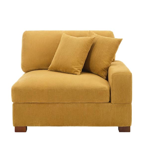 Uixe Modern Right Arm Facing Orange Corduroy Fabric Sectional Corner Arm Chair with 2-Pillows(Set of 1)
