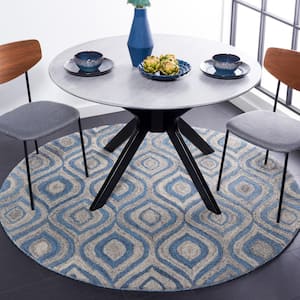 Abstract Grey/Blue 6 ft. x 6 ft. Abstract Border Round Area Rug
