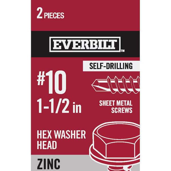 Everbilt #10 x 1-1/2 in. Zinc-Plated Steel Hex Head Sheet Metal Screw (2-Pack)