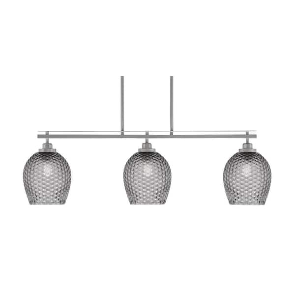 Unbranded Monroe 3-Light Brushed Nickel, Billiard Light, Any room with 7.5 in. Smoke Textured Glass Shades no bulbs included