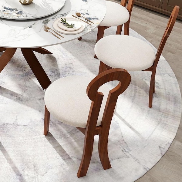 (Set of 4) Modern Lambswool Sitting Cushion Dining Chair Desk Chair Furniture in Walnut