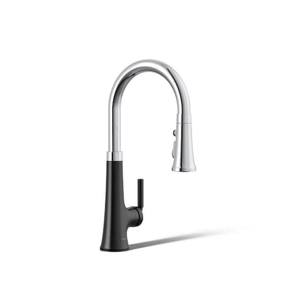 Tone Single Handle Pull Down Sprayer Kitchen Faucet in Polished Chrome with Matte Black