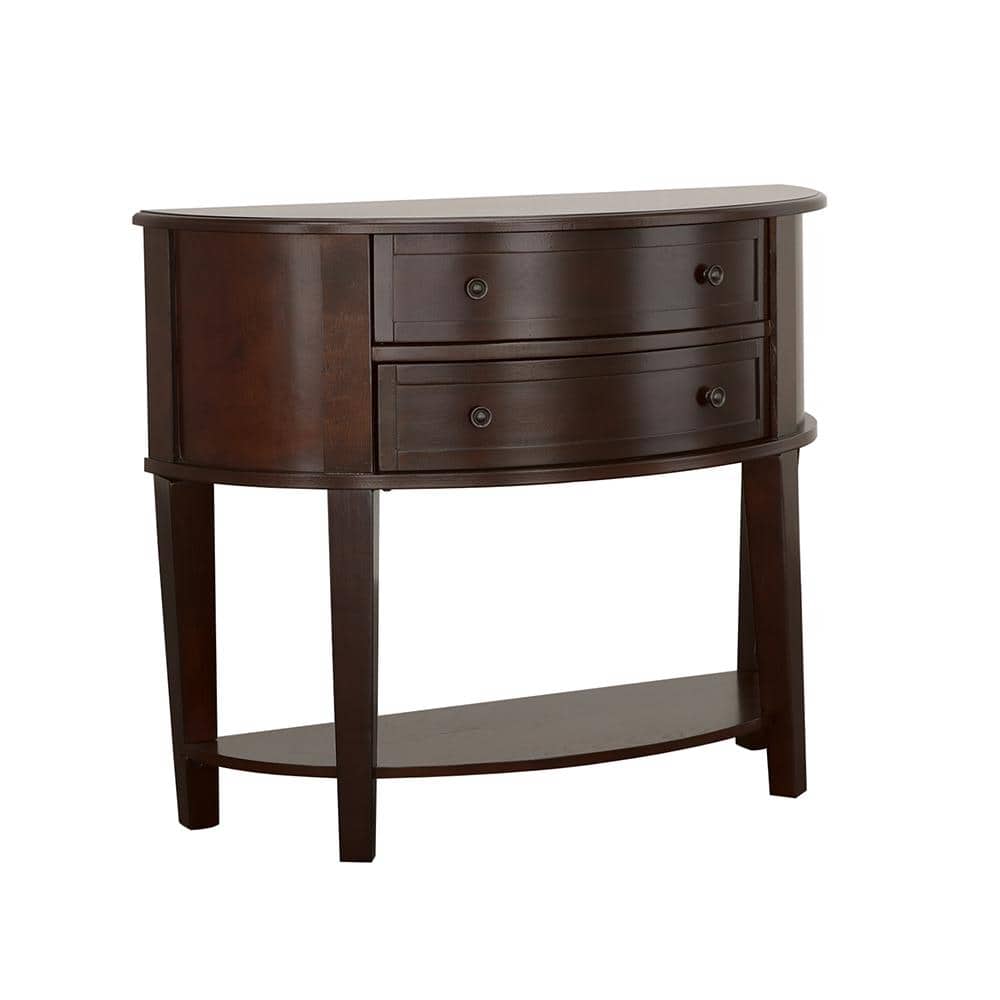 Transitional Brown Wood Demilune Console Table with Storage