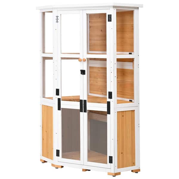 36.6 in. W x 13.7 in. D x 63 in. H Yellow Fir Wood Outdoor Storage Cabinet with Lockable Transparent Door and Shelve