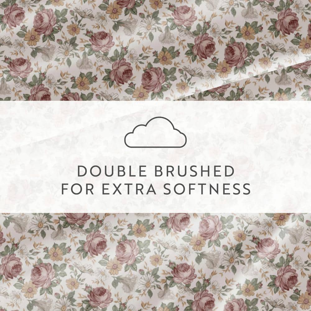 King Ivory Floral Microfiber Sheet Set with 16-inch Pocket Depth