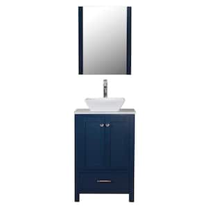 Laguna 24 in. W x 18 in. D Bath Vanity in Navy with Marble Vanity Top in White with White Basin and Mirror