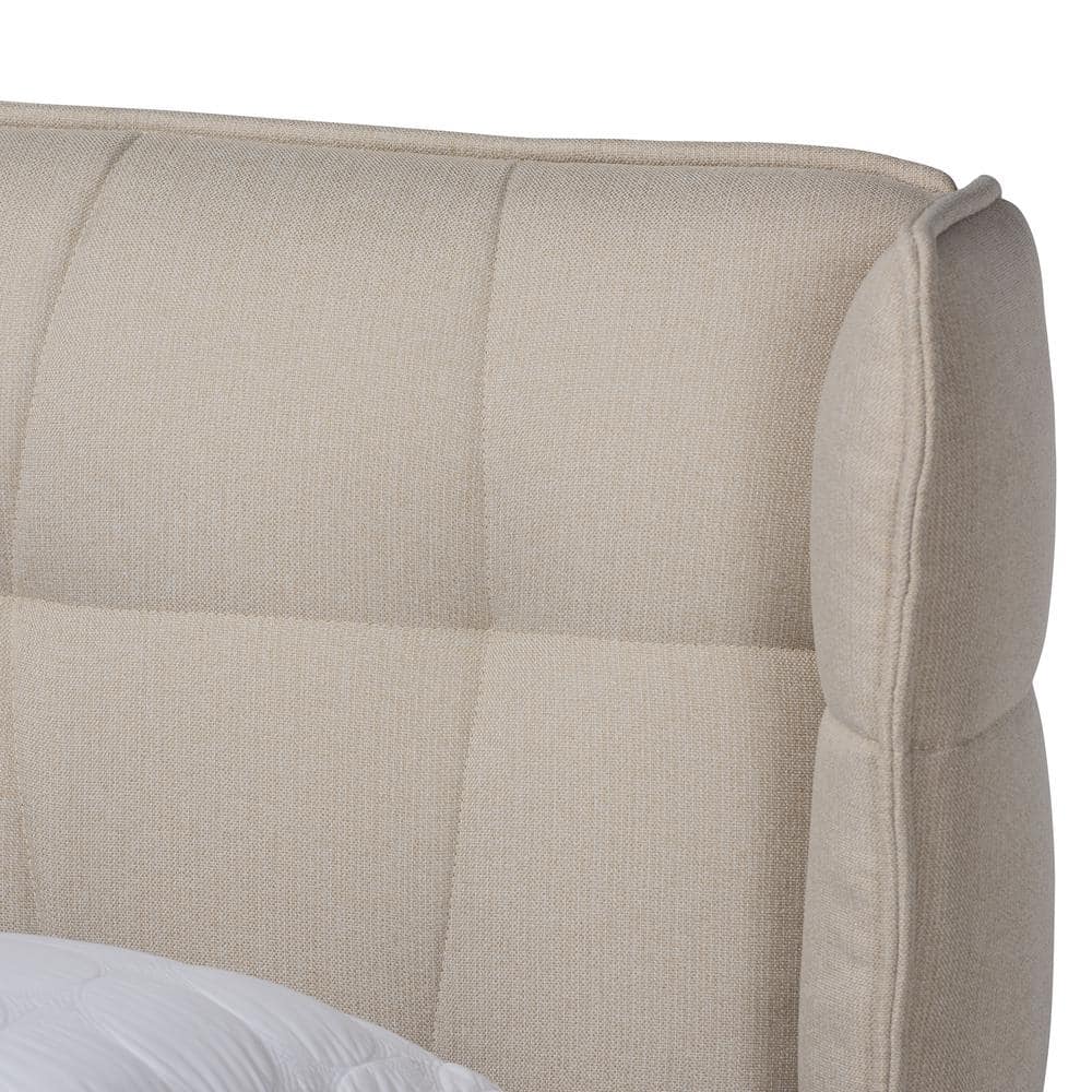 Gretchen King-Size Light Beige Wingback Platform Bed with Tufted Headboard