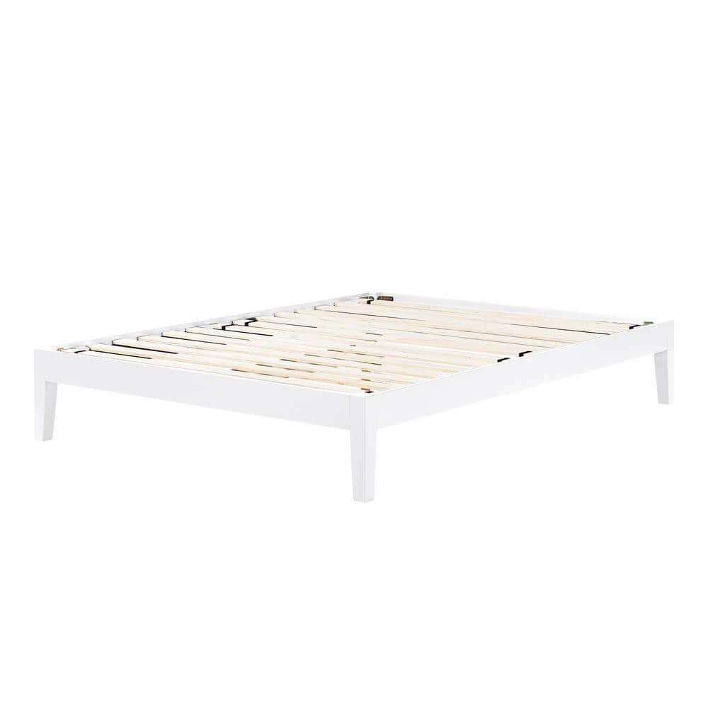 White Full Wood Platform Bed with Slats