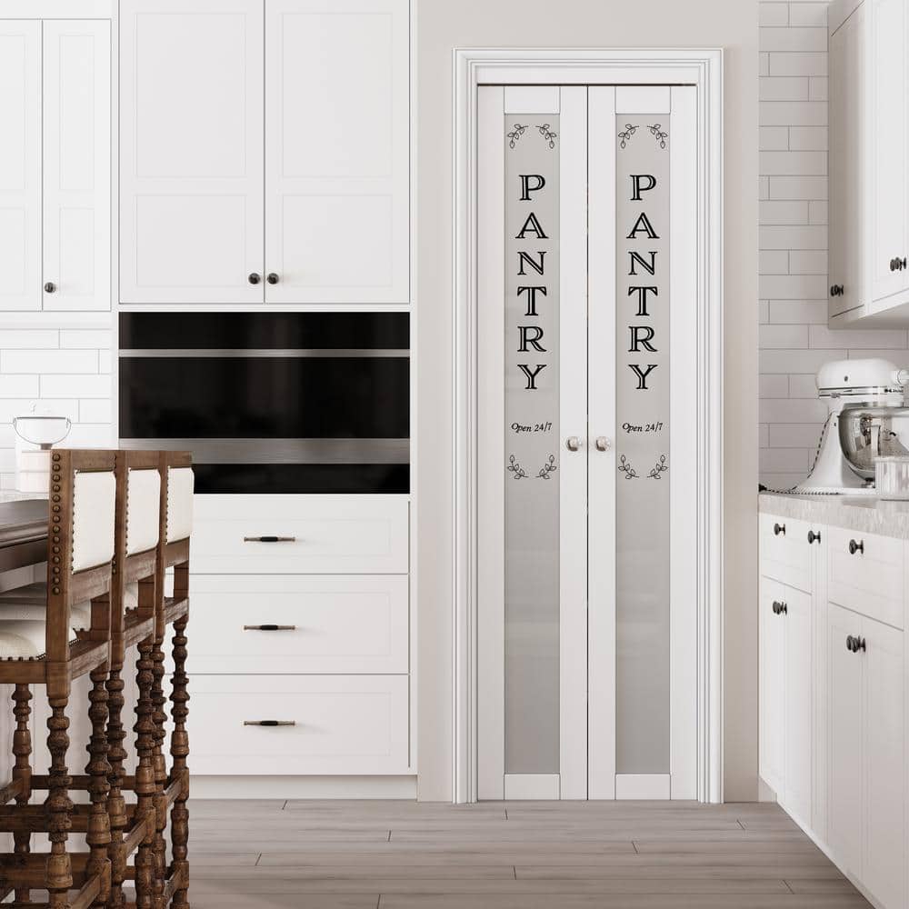 24" x 80" Frosted Glass White MDF Pivot Door