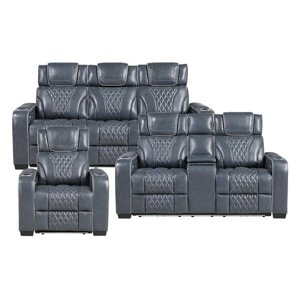 Lazzara Cassian 84.5 in W Pillow Top Arm Leather Rectangle 3-Piece