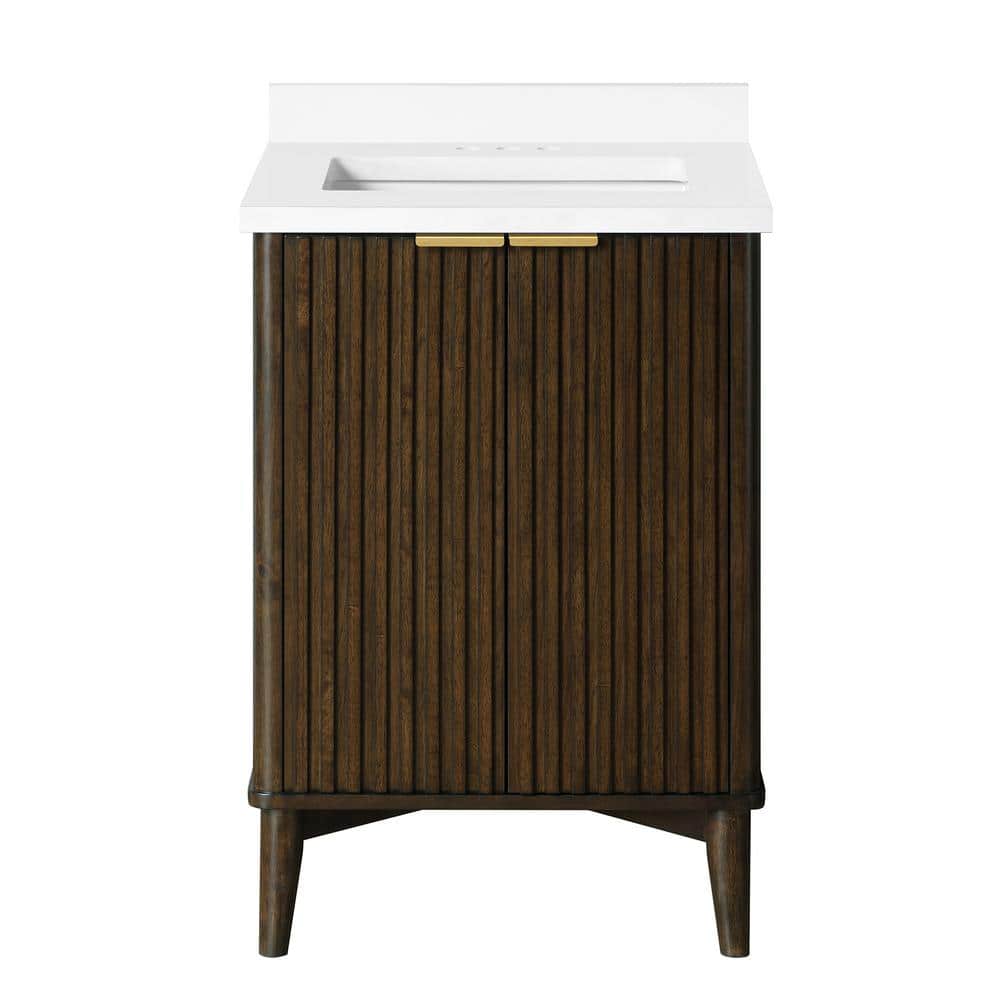 Gabi 24 in. Dark Walnut Single Sink Vanity with White Ceramic Top
