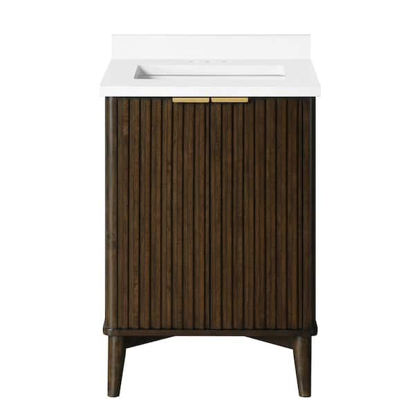 Gabi 24 in. Single Sink Dark Walnut Bath Vanity with White Engineered Stone Top (Assembled)