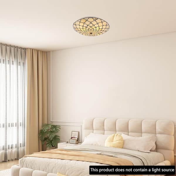 OUKANING 19.68 in. 4-Light Light Yellow Tiffany Flush Mount