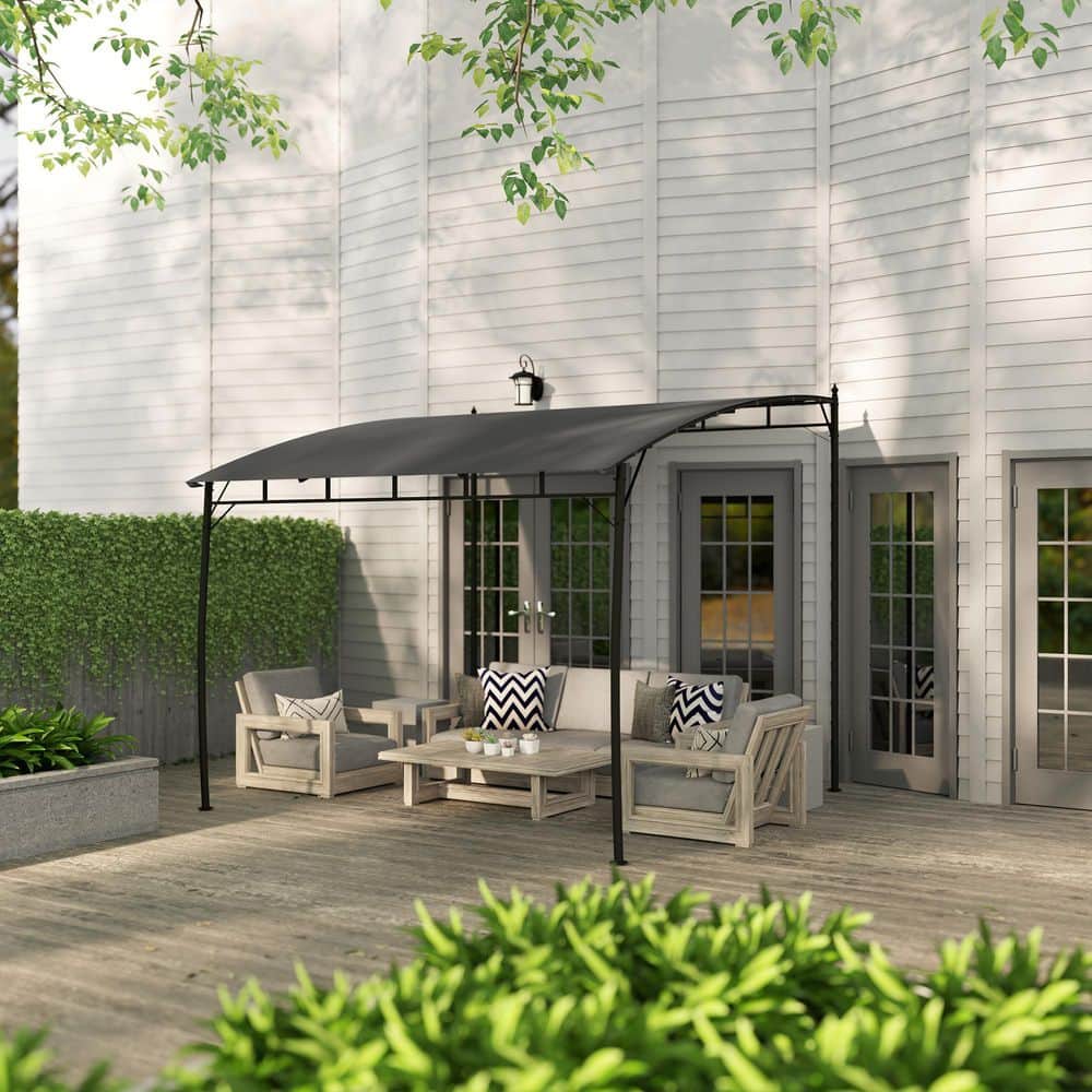 Charcoal Gray Metal Frame Pergola with UV-Resistant Canopy