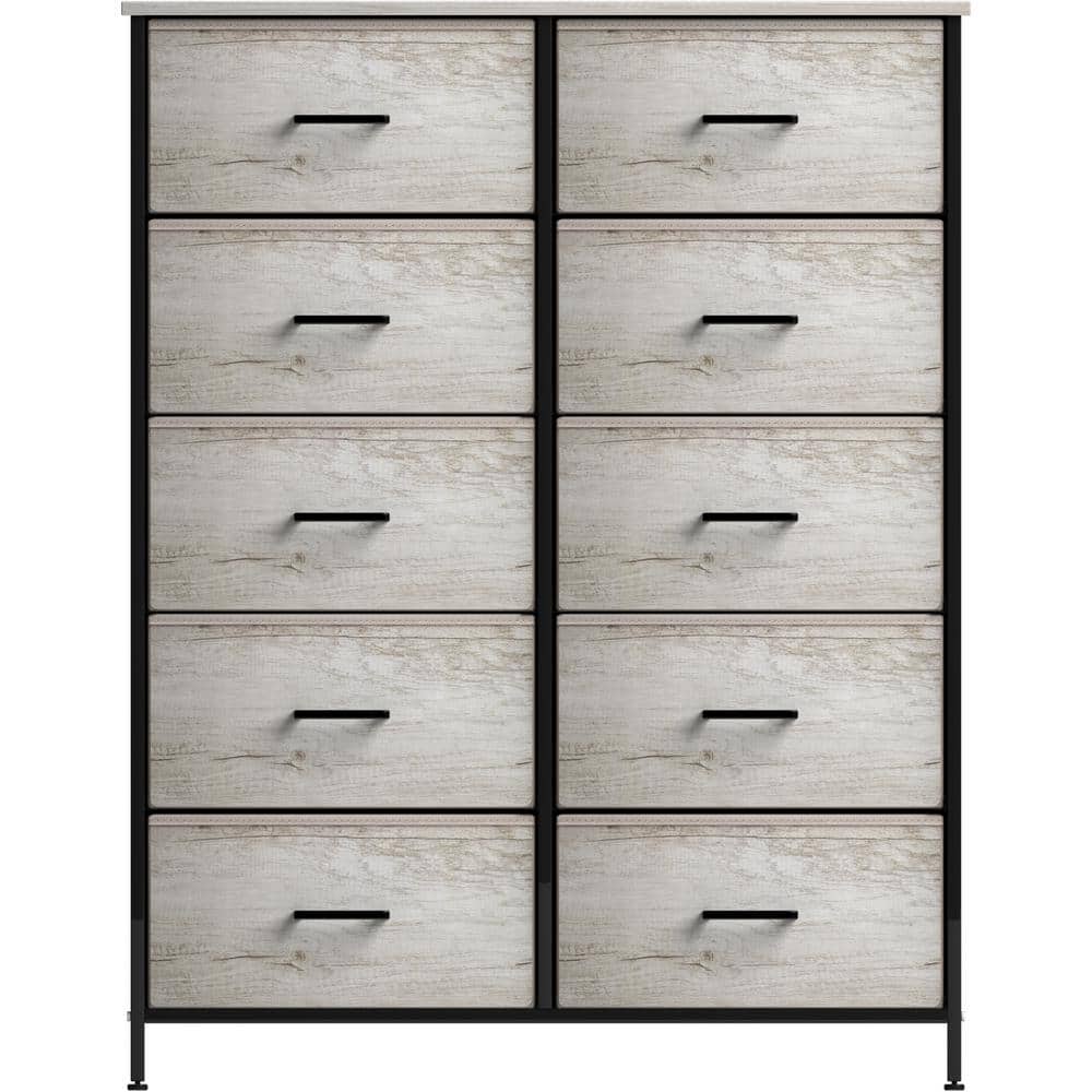 Sorbus Greige 10-Drawer Dresser with Faux Wood Bins & Steel Frame