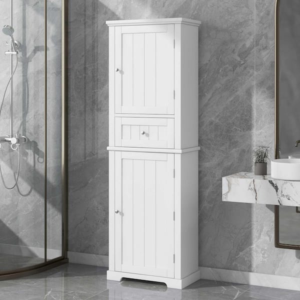 White 67.30 in. Accent Storage Cabinet with Drawer and Adjustable Shelves