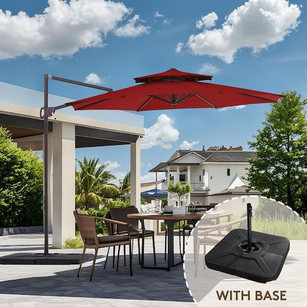JEAREY 10 ft. Outdoor Patio Cantilever Umbrella with Weighted Base in Red