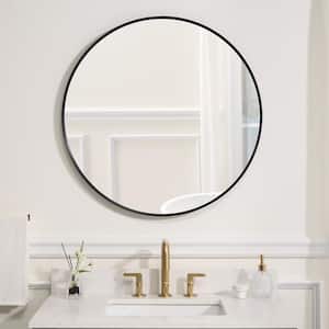 BELLA 32 in. W x 32 in. H Round Aluminum Framed Wall-Mounted Bathroom Vanity Mirror in Matte Black