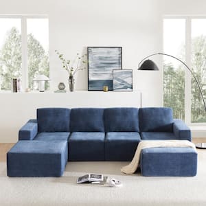 110 in. Square Arm 6-Piece Modular U-Shaped Luxury Chenille Free Combination Sectional Sofa with Foam-Filled in Blue