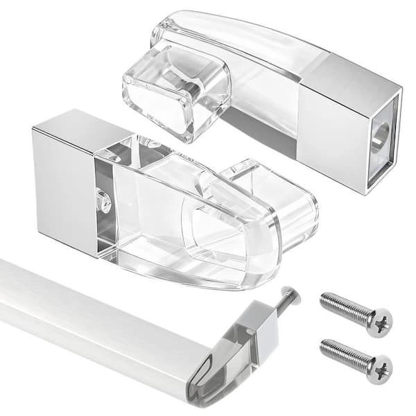 Chrome Clear Acrylic Shower Door Towel Bar Brackets with Sleeve, 2 Pack, Fits Framed Sliding Doors