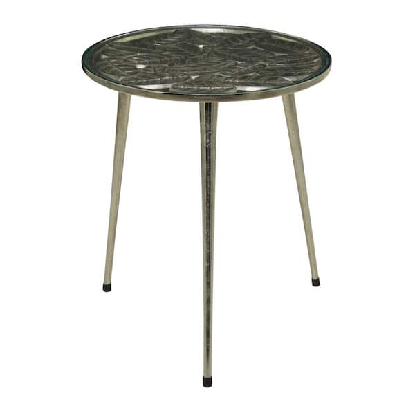 Litton Lane 19 in. Silver Large Round Glass End Accent Table with Clear Glass Top
