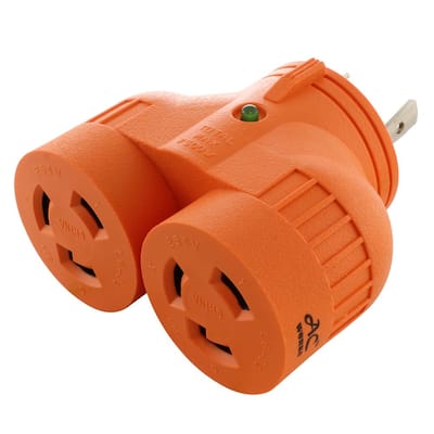 Industrial V-Duo Outlet Adapter L6-30P 30 Amp 250-Volt 3-Prong Locking Plug to (2) L6-30R Female Connectors