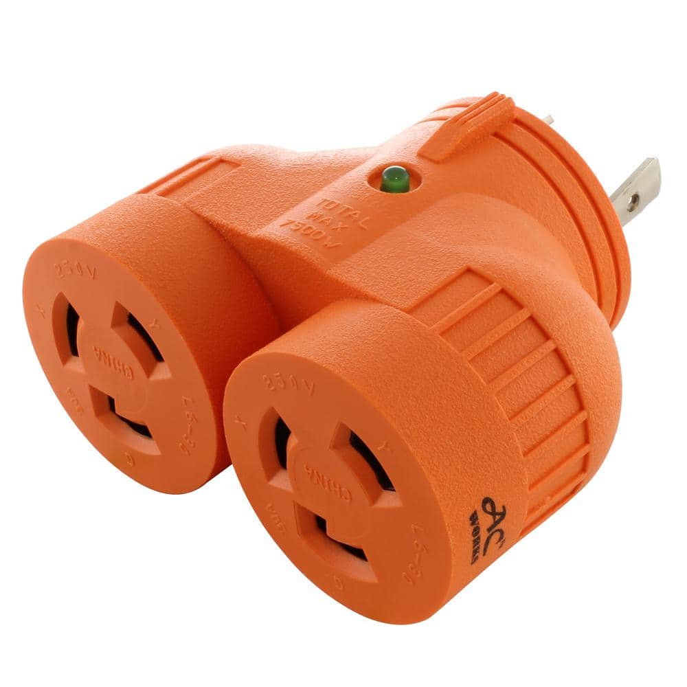 AC WORKS Industrial V-Duo Outlet Adapter L6-30P 30 Amp 250-Volt 3-Prong Locking Plug to (2) L6-30R Female Connectors