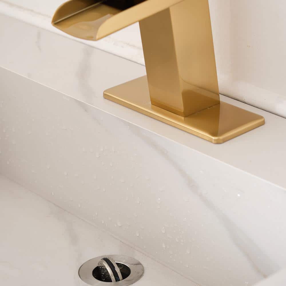 Brushed Gold Brass Single Handle Waterfall Bathroom Faucet