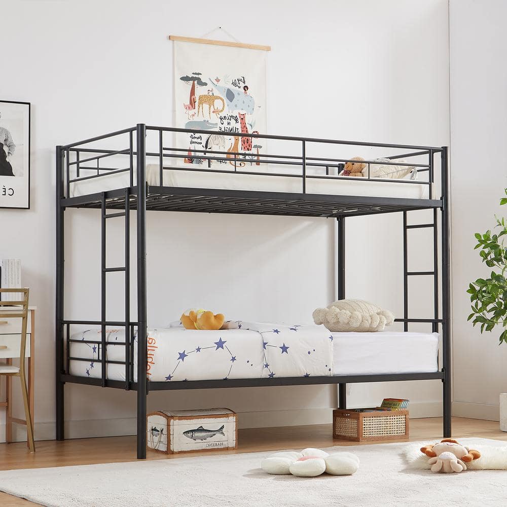 VECELO Bunk Bed Metal Twin Over Twin, Industrial Bunkbeds with Ladder ...